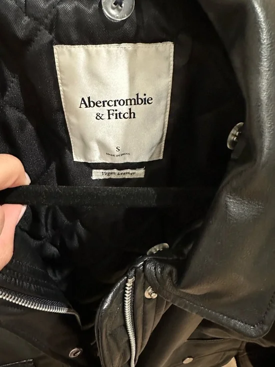 Abercrombie & Fitch Black Leather Bomber-Style Jacket - Picture 2 of 4